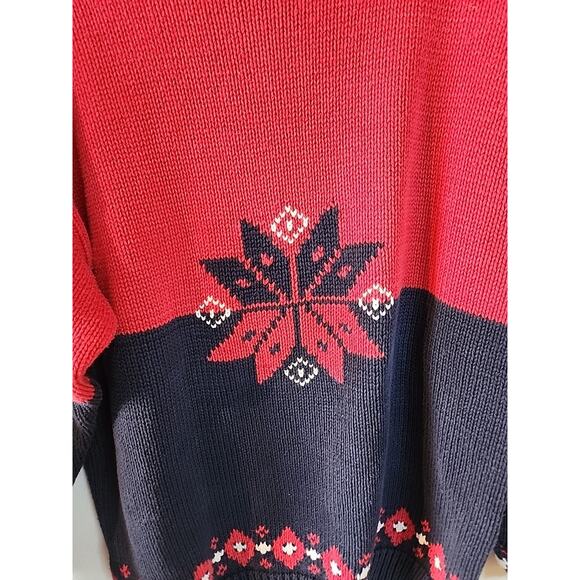 Vintage Gap Sweater Mens Medium Red Blue Fair Isle Snowflake Roll Neck Fisherman - Picture 2 of 5